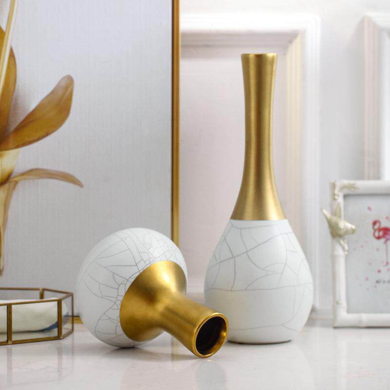 现代简约陶瓷 电镀金花瓶花器新中式禅意花瓶摆件桌面装饰品