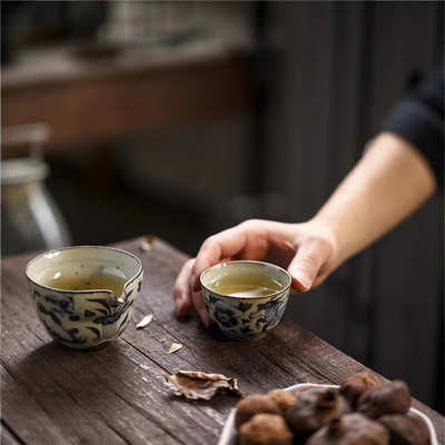 晴先生博物馆幽蓝神采仿古手作元青花麒麟手绘主人杯收口杯120ml