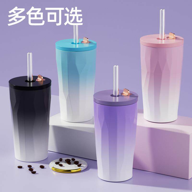 2024新款高颜值不锈钢咖啡杯冰霸保温车载吸管杯真空大容量水瓶子
