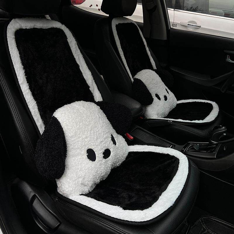 汽车坐垫网红可爱帕恰狗冬季加绒车用座垫毛绒加热头枕腰靠套装