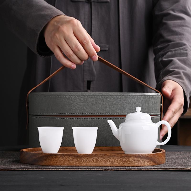 中式羊脂玉白瓷泡茶壶带过滤陶瓷单壶大号耐高温功夫旅行茶具家用