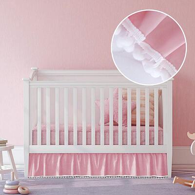 婴儿床裙幼儿床上用品床罩单件Crib Skirt Pleated with Pompoms