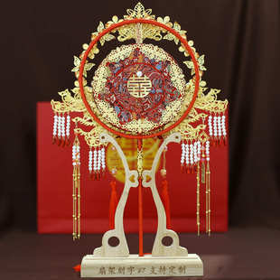 团扇批发结婚新娘秀禾手工婚扇中式 新品 喜扇红色流苏成品团扇9044