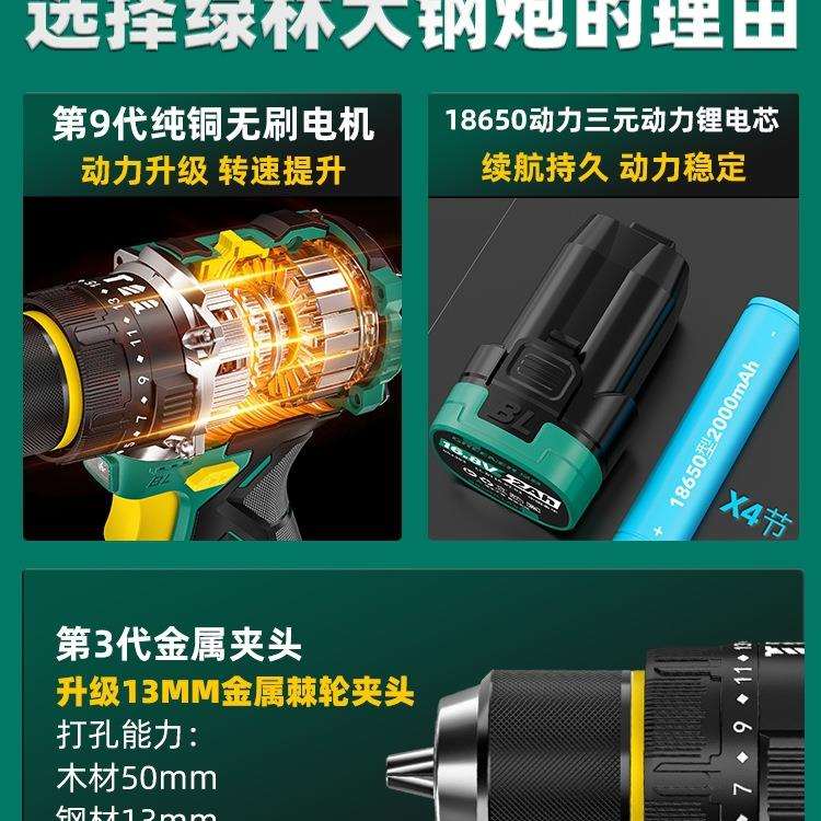 绿林大钢炮电钻无刷冲击手电钻打墙家用小型锂电动工具小钢炮PRO图片