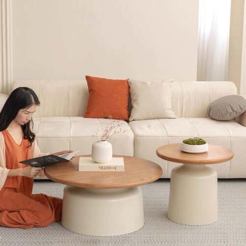 奶油风公寓茶几客厅家用小户型简约网红铁艺圆形马提尼民宿组茶几