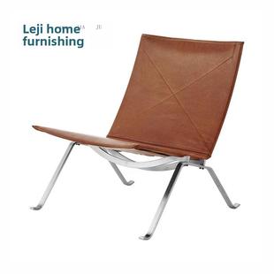 PK22安乐椅中古现代设计师不锈钢真皮休闲躺椅单人沙发椅客厅洽谈