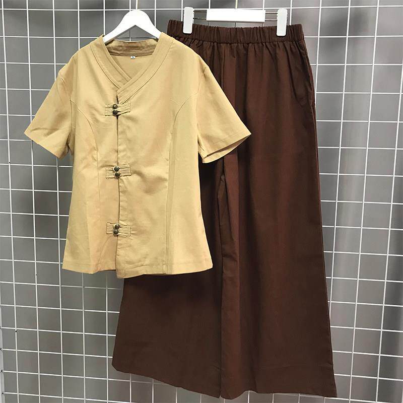 按摩美容师工作服女棉麻裤子宽松休闲足浴技师高端中式头疗养发馆
