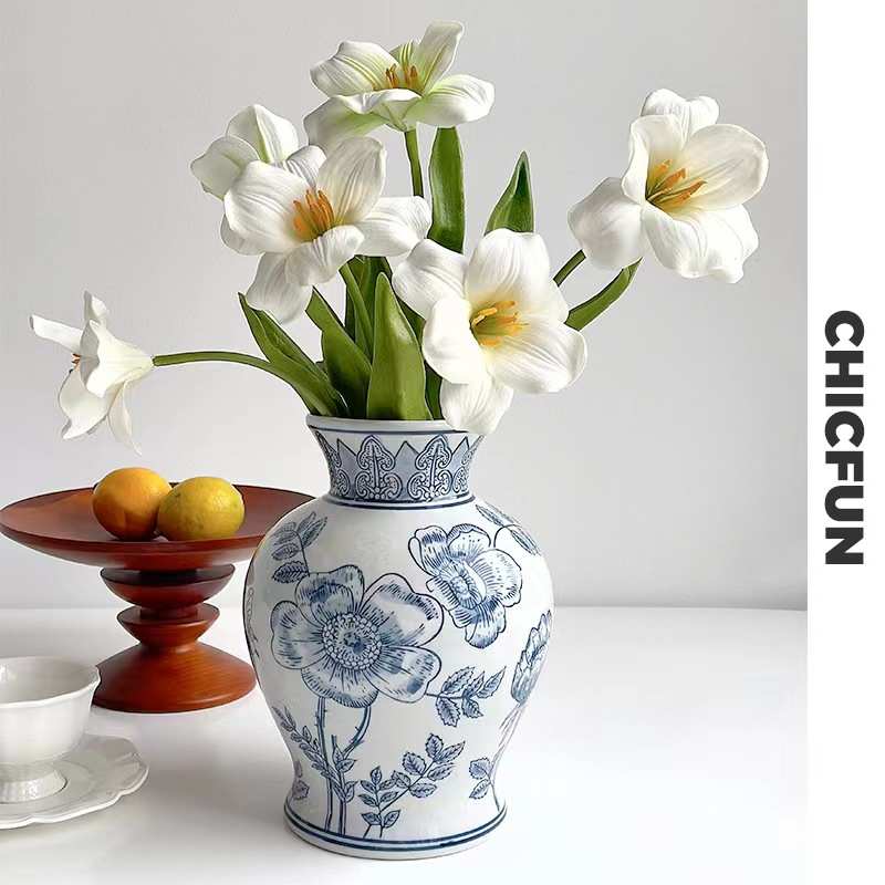 花瓶摆件客厅插花陶瓷青花瓷高级感轻奢新中式水养郁金香景德镇