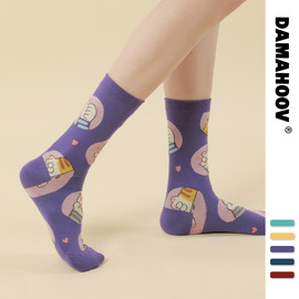 damahoov圆圆动物原创卡通，可爱ins潮袜韩版socks创意袜子中筒女袜
