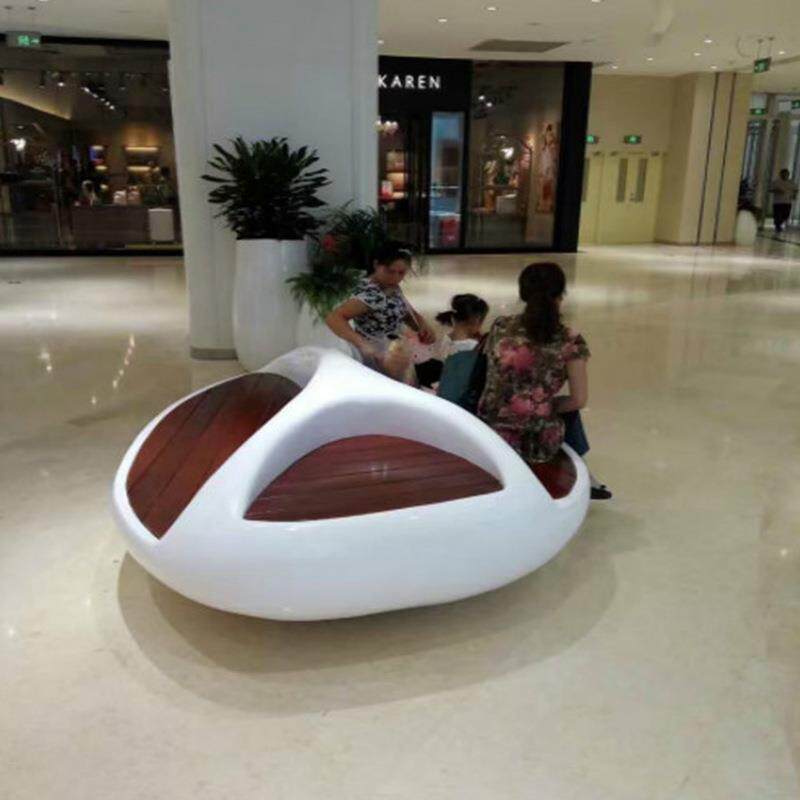 玻璃钢异形防腐木面坐凳商场酒店走廊创意休闲座椅美陈时尚等候椅