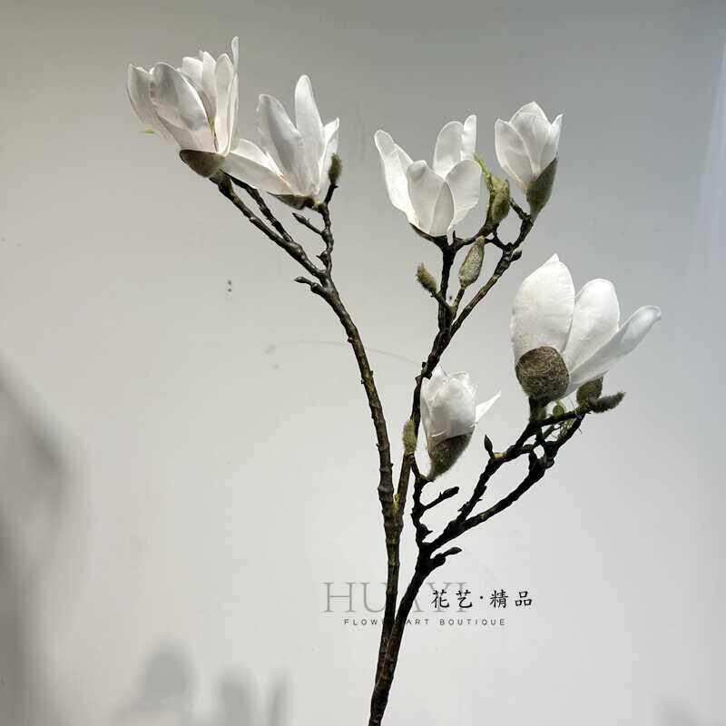手感玉兰彷真花玉兰花干 干燥花假花客厅落地装饰瓶插中式花艺单