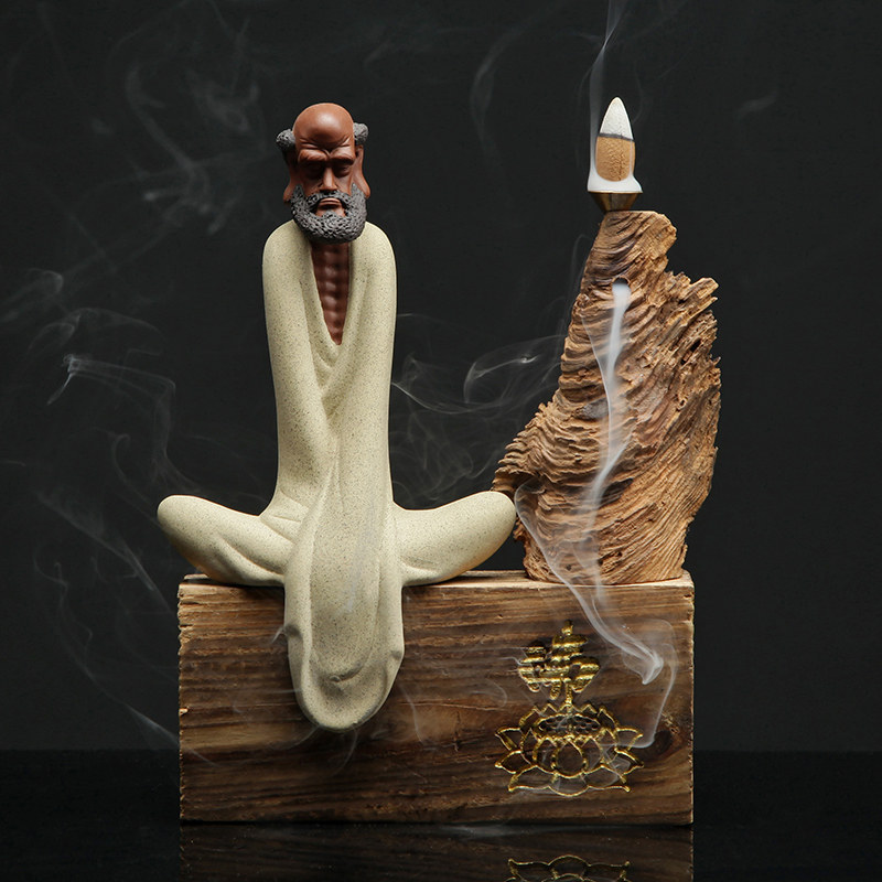 禅意中式佛像紫砂工艺品陶瓷摆件复古小和尚客厅书房博古架装饰品
