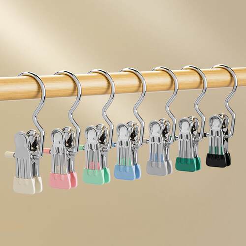 3-Prong Clip with Hook Stainless Steel Clothespin Windproof