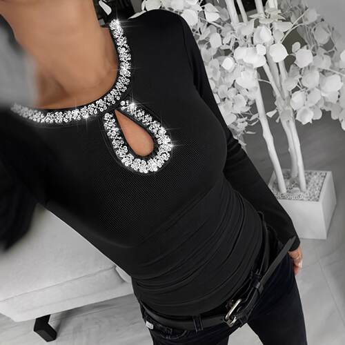3D round neck pit stripe long sleeved top T-shirt for women