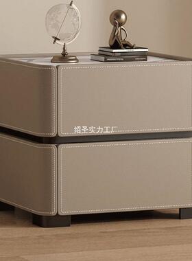 202款马鞍皮实木头床柜轻感奢床YQQ边柜5家用卧室创意收纳柜