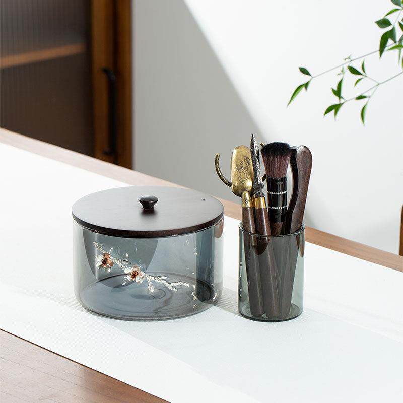 远舍铅灰玻璃茶洗有盖特大号洗茶杯器皿家用耐高温带盖茶具消毒锅