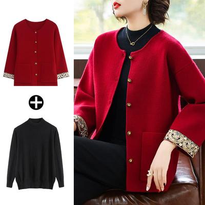 妈妈针织刺绣薄款外套中年女秋装婚宴喜服中老年春秋婆婆结婚礼服