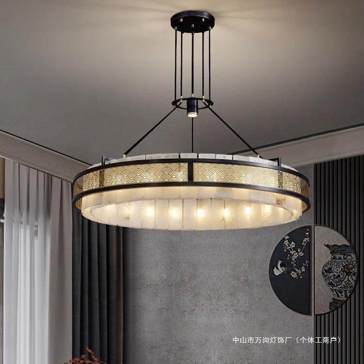 新中式全铜云石吊灯客厅灯别墅复式楼卧室餐厅灯复古大气高档灯具