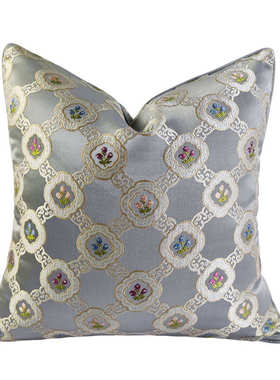 淡雅日式小美式花朵灰色提花色织沙发靠垫家装饰抱枕45x45cm包边
