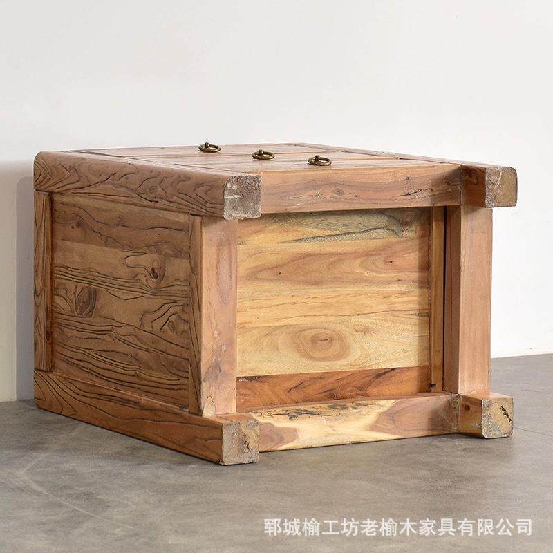做旧老榆木床头柜卧室边柜三层抽屉式收纳柜榆木家具储物柜