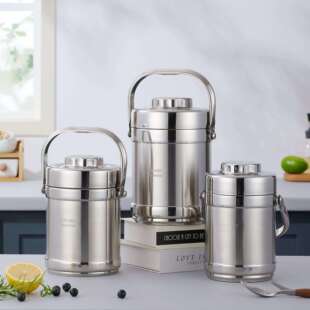 跨境304不锈钢学生便当盒成人真空保温桶上班族送饭汤桶保温饭盒