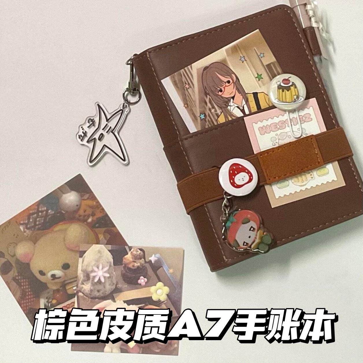 深棕色M5活页手账本皮质卡册拍立得三寸小卡相册可拆卸便携本子