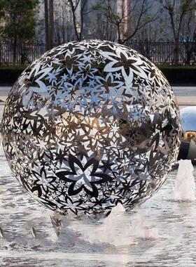 大型金属不锈钢镂空球雕塑定制铁艺抽象灯光球广场样品屋展示中心