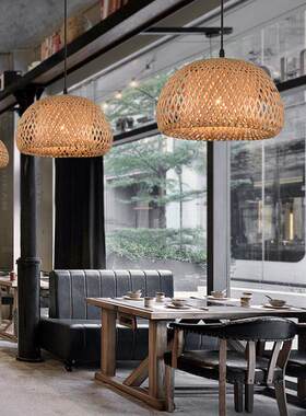 美式田园竹编吊灯餐厅东南亚灯具茶楼藤艺竹艺灯饰木艺吊灯客厅