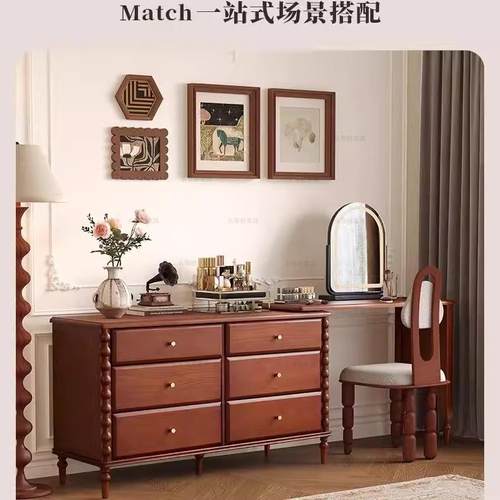 法风复古实木梳妆式台柜500一体收纳柜化妆台卧室斗化妆桌中古妆