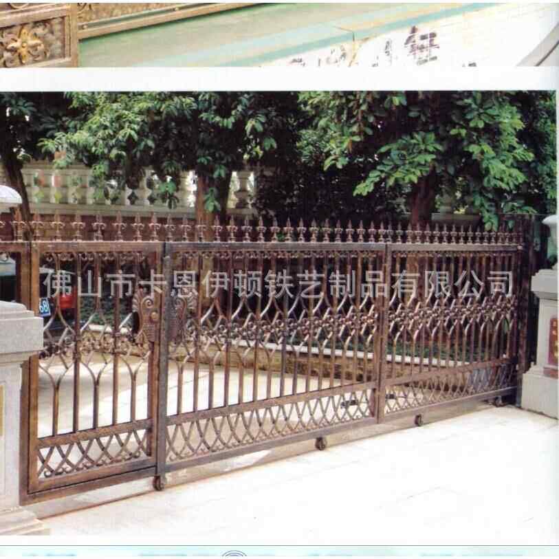 户外欧式铁艺大门庭院不锈钢平开门电动门平移折叠门安装出口