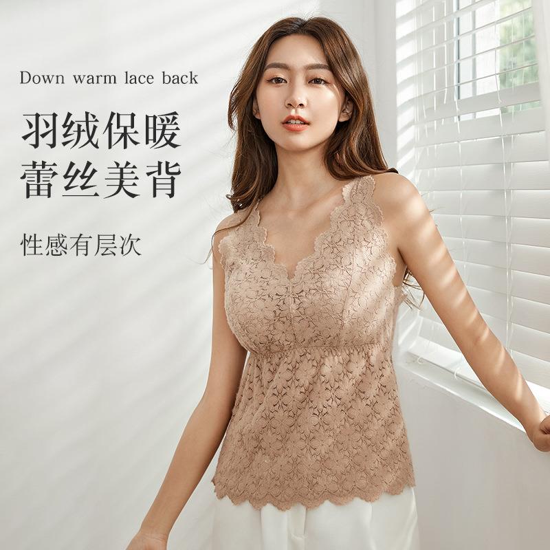 新款直销秋冬新款加厚交叉美背绒毛蕾丝抹胸保暖内衣女士文胸长款