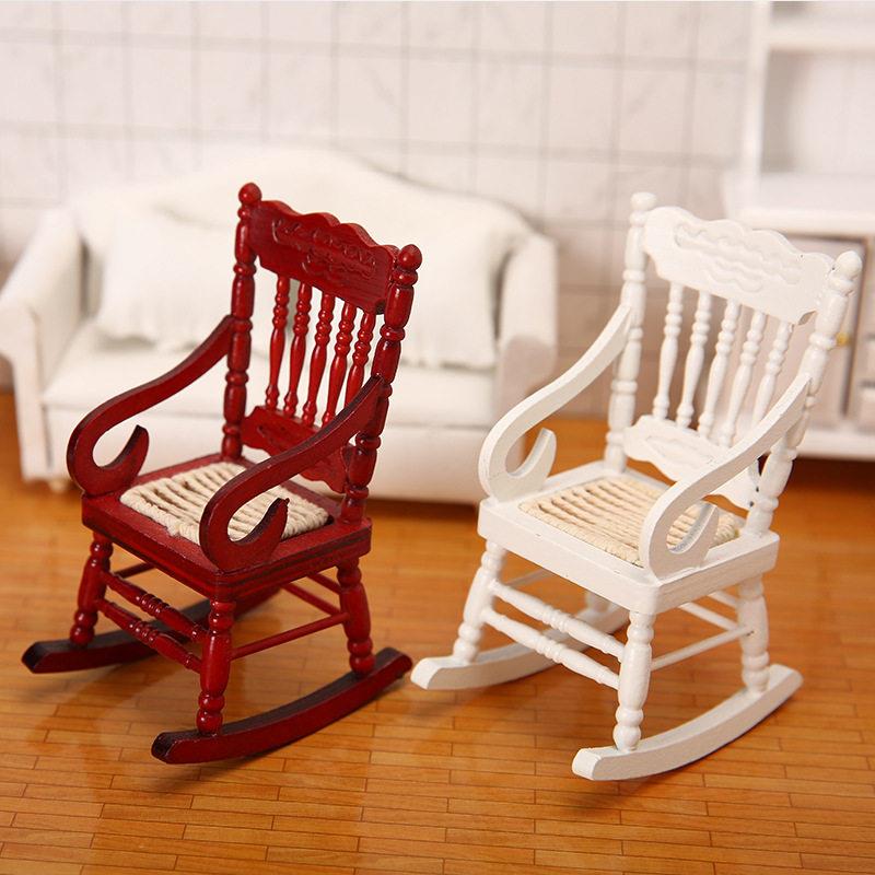 娃娃屋迷你摇摇椅微缩家具bjd喷漆摆件dollhouse木质道具ob11模型