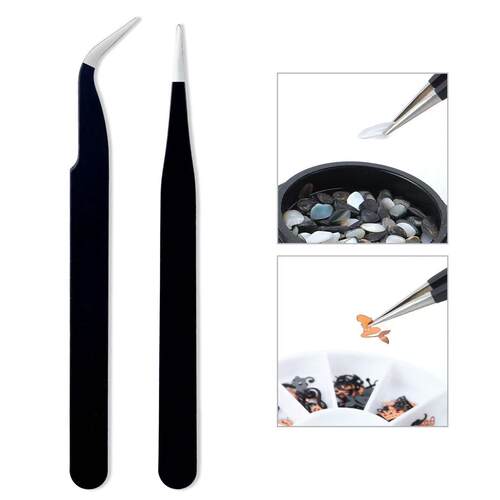 Black curved head nail art stainless steel tweezers, hand ac