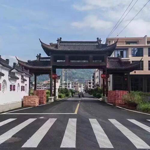 防腐木古建门楼户外农家乐仿古牌楼景区农庄村口牌坊饭馆屋檐门头