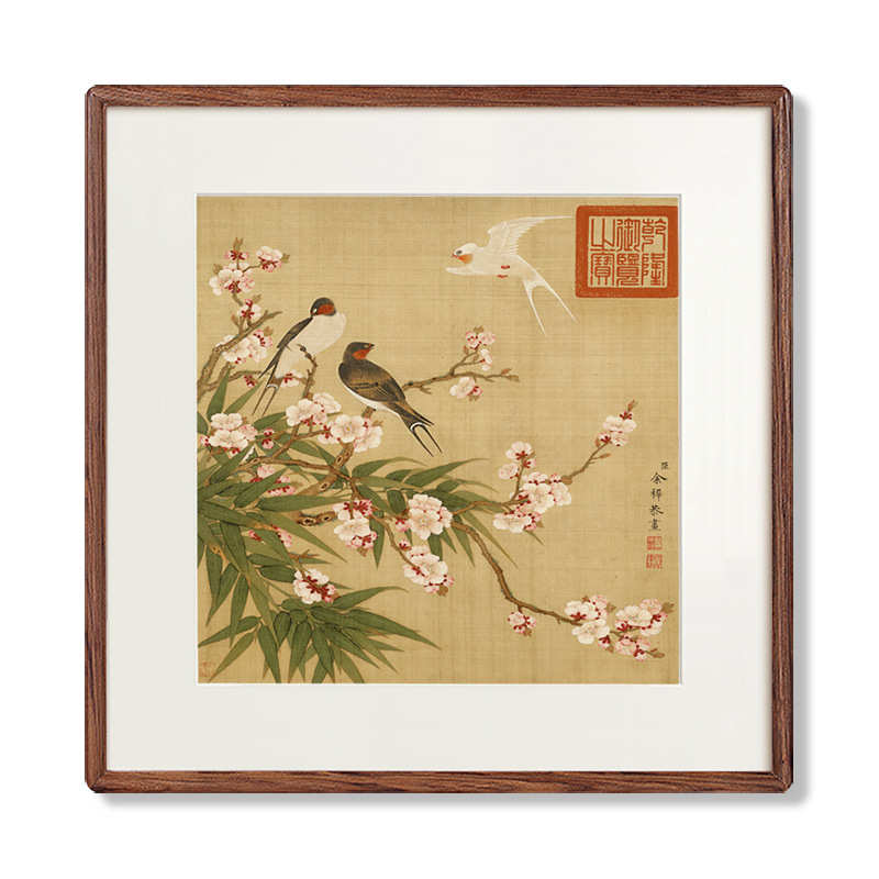 榫卯装饰画喜上眉梢客厅实木挂画茶室玄关花鸟书法》餐厅卧室壁画
