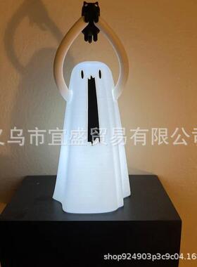 跨境幽灵举猫咪装饰品摆件家居庭院装饰创意特色摆件幽灵鬼魂树脂