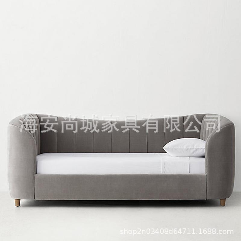 美式软包实儿木沙发欧式轻沙奢公主布艺发法式童805单人软包床床