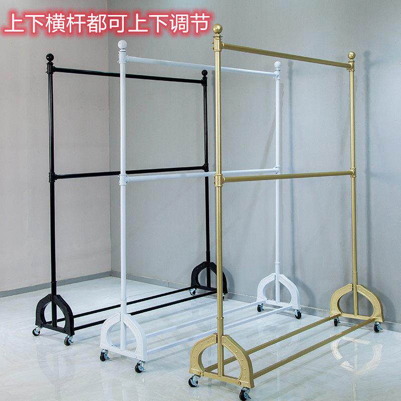 服装店双层挂衣架女装双杆展示架童装店货架挂衣服架子落地带轮子