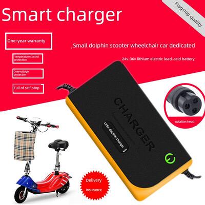 小海豚电动摩托车轮椅智能充电器24V36V42V2A12Ah航空头视频头