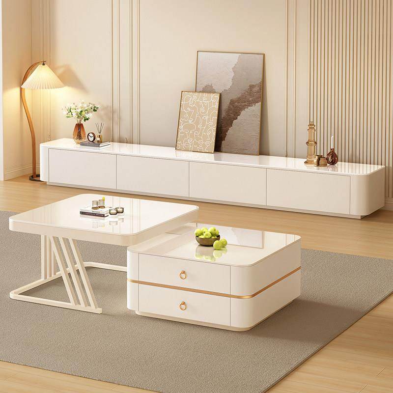 奶油风茶几客厅家用2025新款高级感小户型岩板落地电视机柜组合