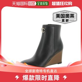 salvatore ferragamoCatuja 女式皮革装饰坡跟靴 - 黑色 美国奥