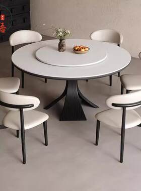法式复古全实木餐桌椅组合家用轻奢小户型圆形饭桌实木中古风家具