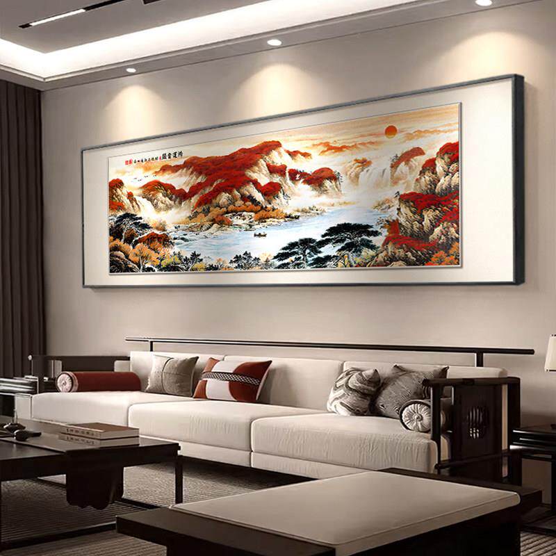鸿运当头客厅装饰画 画新中式沙发背景墙挂画 画聚宝盆山水画 画