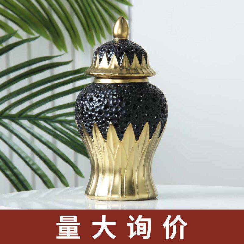 酒店民宿玄关软装陶瓷小摆件将军罐子花瓶插花装饰工艺品设计家居