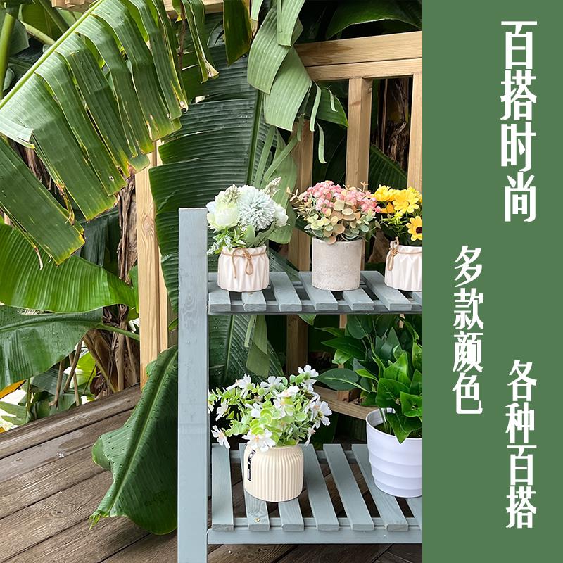 阳台花架家置物架覆古实木置物架飘窗双层落地式花架子花盆摆放架