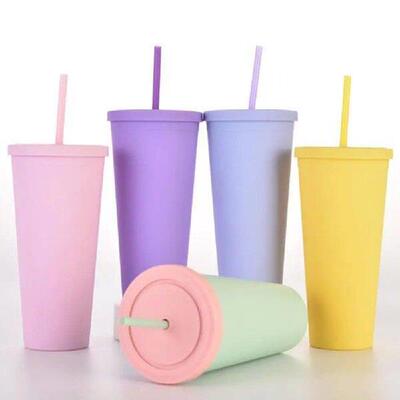 reusable double wall 700ml 710ml 24oz pastel color plastic