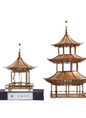 新中式金属古建筑模型摆件玄关茶室售楼处中国风徽派软装饰
