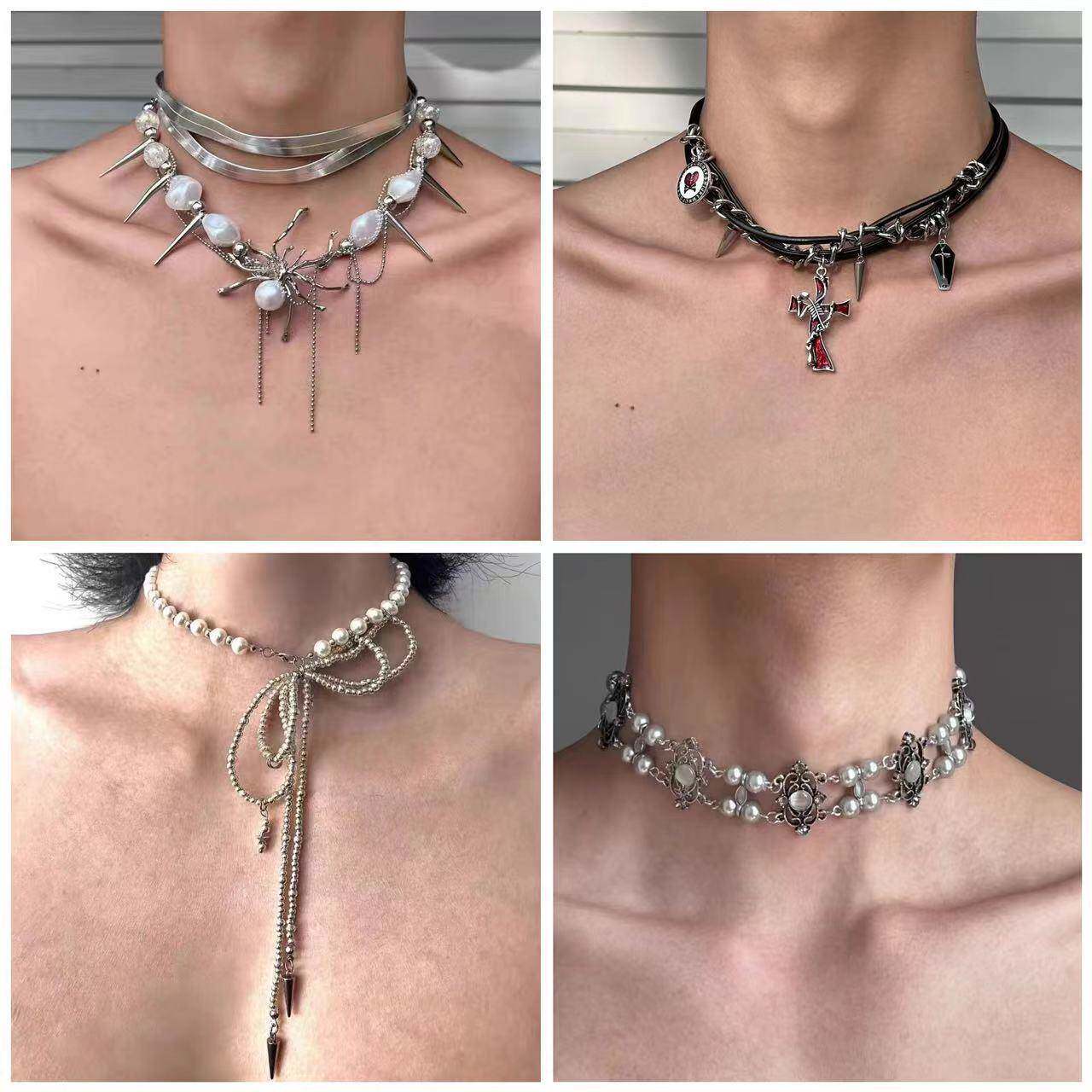 合金重工铆钉皮革项圈暗黑朋克欧女y2k亚文化小众设计项链锁骨链