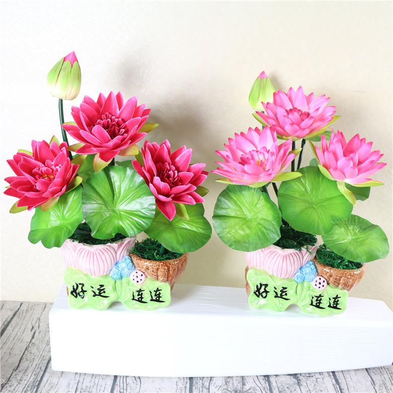 仿真荷花套装娟花假花 5色莲花睡莲 防真花供佛客厅摆放装饰用花
