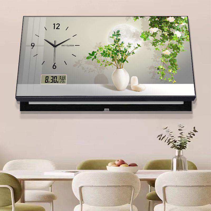 简约TXN绿植万年历电大尺寸电表箱装饰带钟画表遮挡配箱关时钟挂